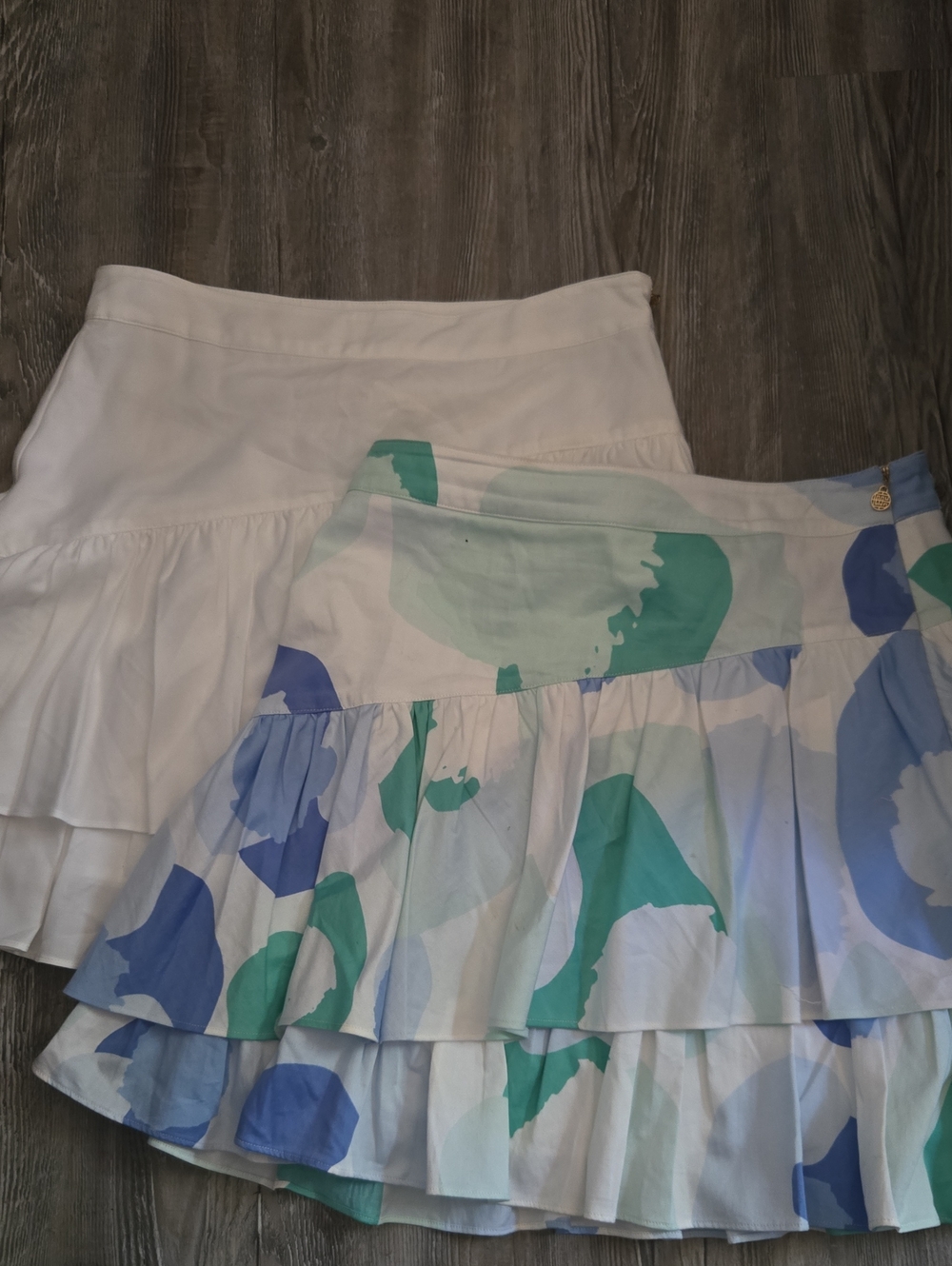 Tiered Mini Skirt in White with Aqua and Blue Print